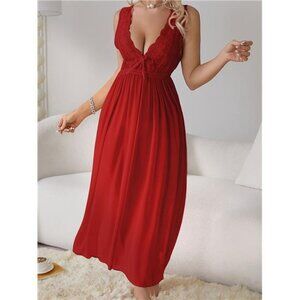 Attractive Women'S Lingerie, Translucent Semi-Sheer Sleepwear, Lace V-Neck